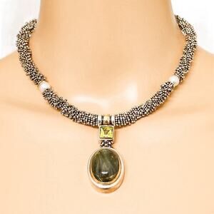 Michael Dawkins 925 Sterling Caviar Beaded Necklace Labradorite Peridot Pendant